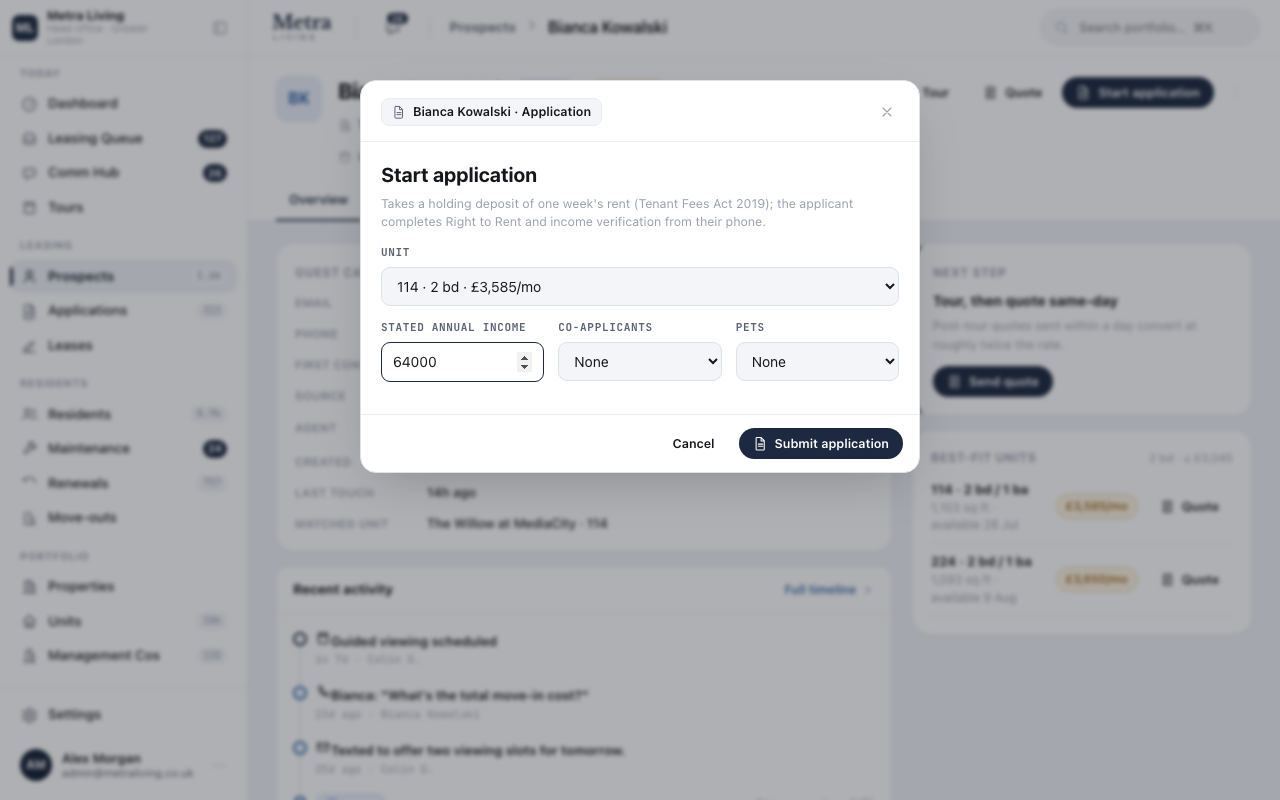 Application and referencing — first screen of the journey