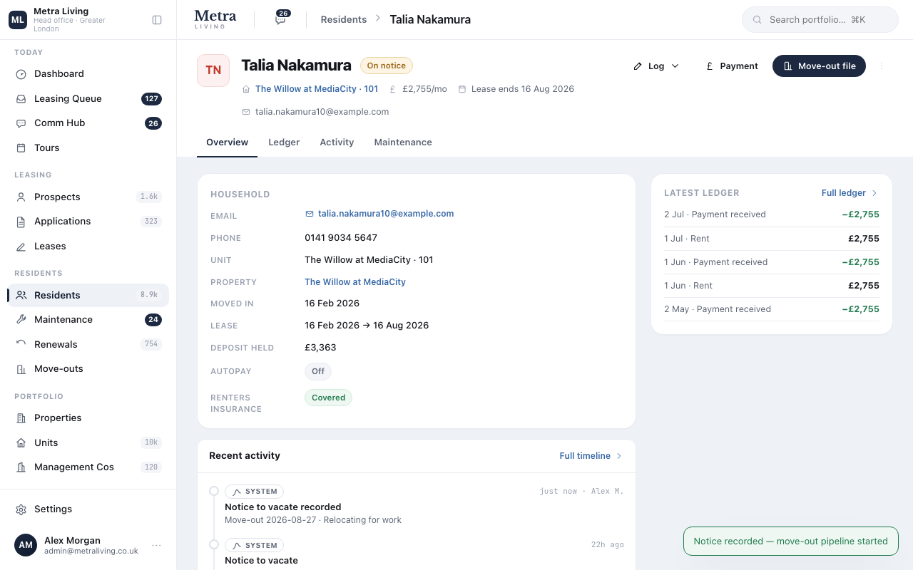 Notice, move-out and the deposit — first screen of the journey