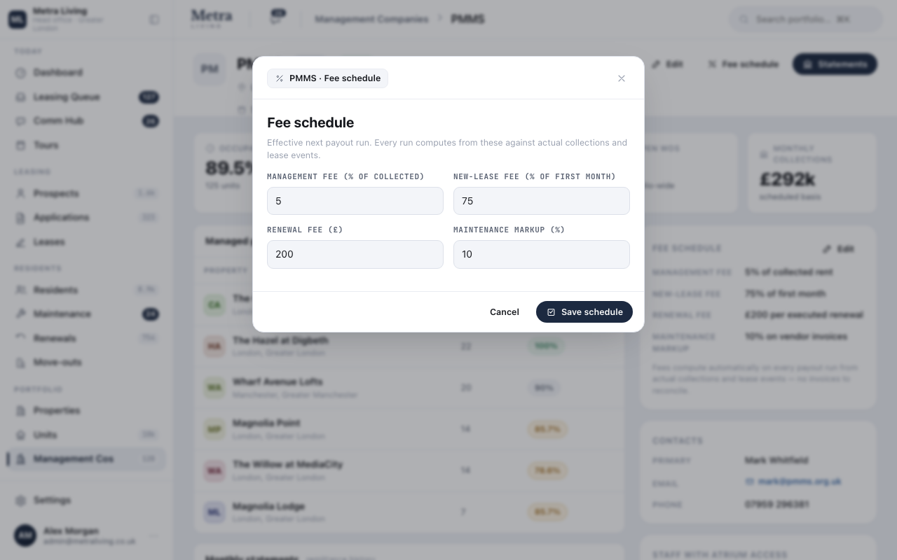 Step 3: The fee schedule, as data