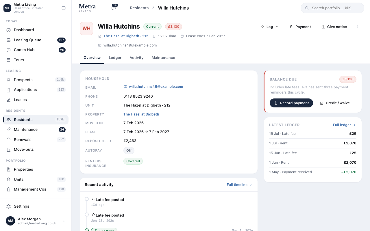 The resident record and a payment — first screen of the journey