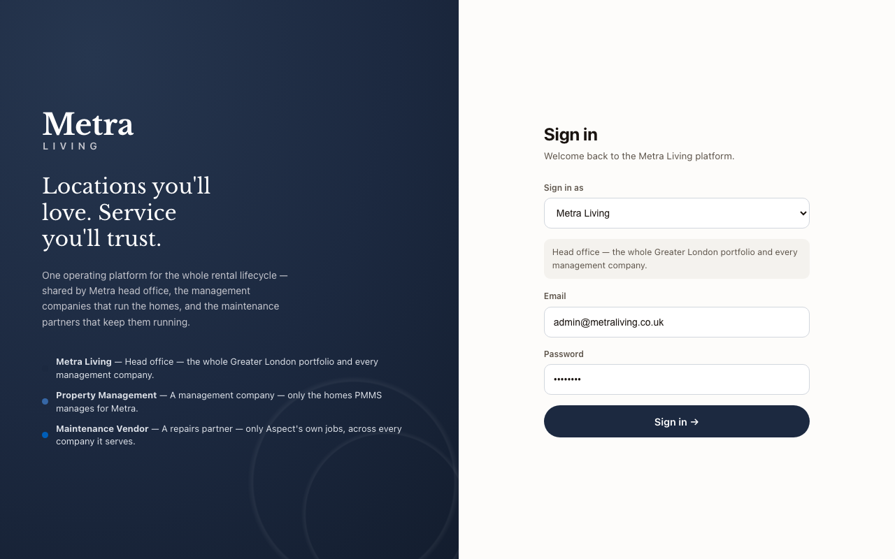 Three sign-ins, one platform — first screen of the journey